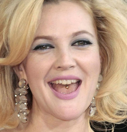 drew barrymore tongue ring