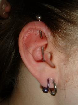 Awesome Industrial And Lobe Ear Piercing