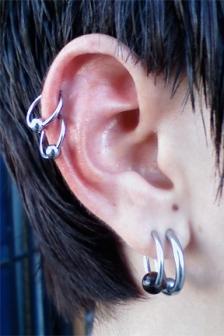 Dual Helix And Lobe Ear Piercings