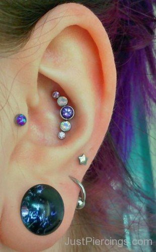 Conch Ear Piercing With Lovely Purple Diamond Jewelries