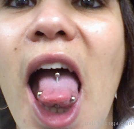 Double Horizontal Tongue Piercing For Girls
