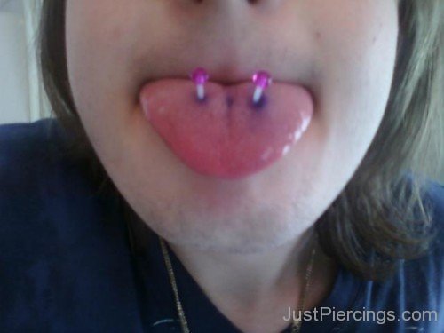 Pink Double Tongue Piercing