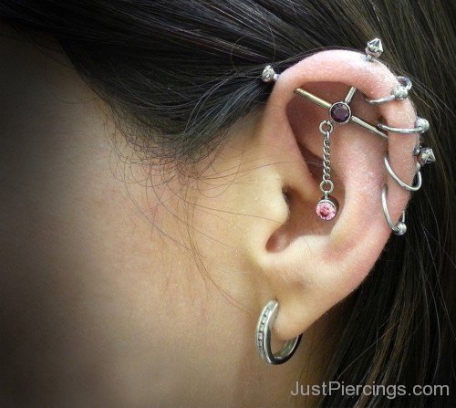 Custom Industrial Piercings On Ear