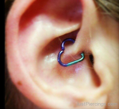 Daith Piercing with Green Blue Heart Ring