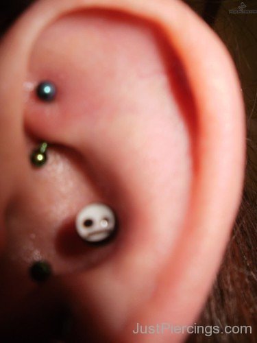 Inner Conch Piercing With white Stud