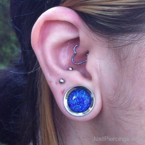 Large Blue Lobe And Heart Daith Piercing