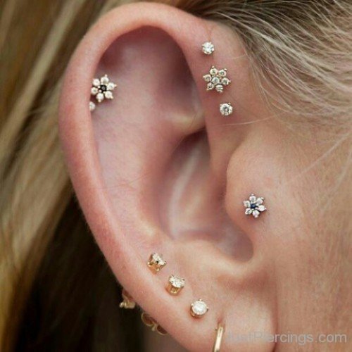 Tragus Helix and Lobe Piercing
