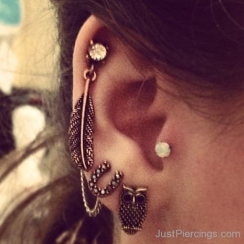 Tragus Lobe and Helix Piercings