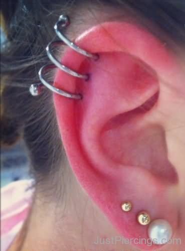 Tripple Lobe and Spiral Helix Ear Piercing