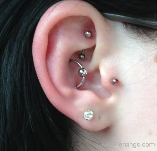 Conch Rook Tragus And Lobe Stone Piercing