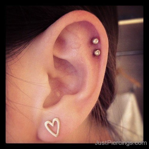 Heart Lobe And Dual Helix Piercing