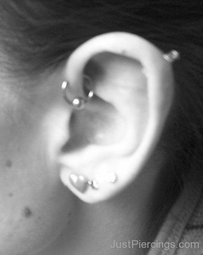 Heart Lobe And Helix Ring Piercing