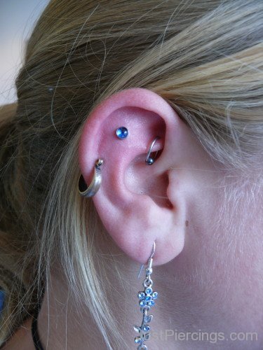 Helix Long Lobe And Rook Piercing