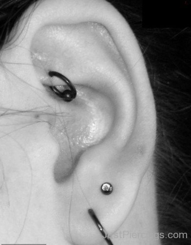 Lobe And Rook Piercing