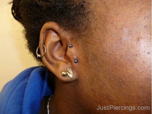Lobe Helix And Dual Tragus Piercing