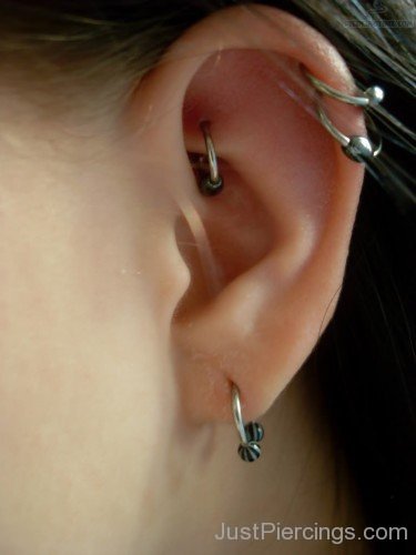 Lobe Helix And Rook Piercing