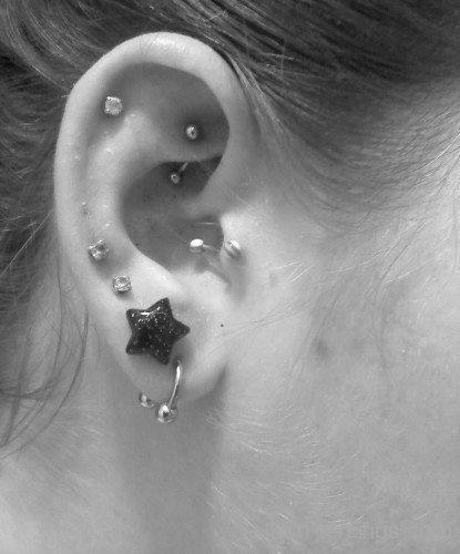 Lobe Star Rook And Helix Piercing