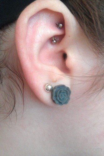 Lobe Flower And Rook Piercing