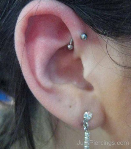 Long Lobe And Helix Piercing