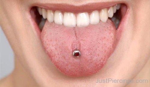 Female Mouth Tongue Piercing