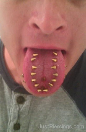 Gold Studs Multiple Tongue Piercings