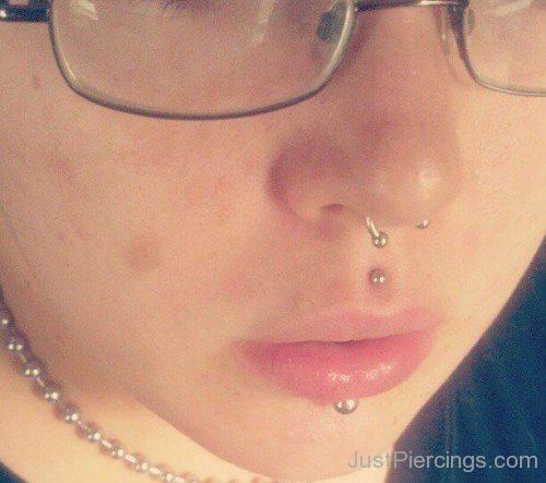 Septum And Cyber Bites Piercings With Silver Barbells