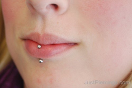 Small Silver Stud Vertical Labret Piercing For Girls