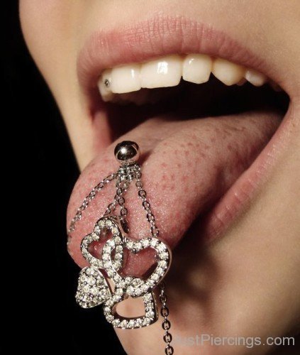 Tongue Piercing With Unique Ring Barbell