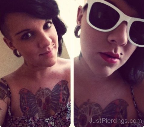 Trendy Monroe Piercing And Skull Tattoo