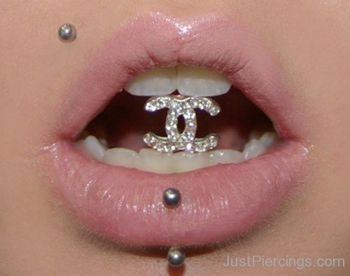 Vertical Labret And Monroe Piercing