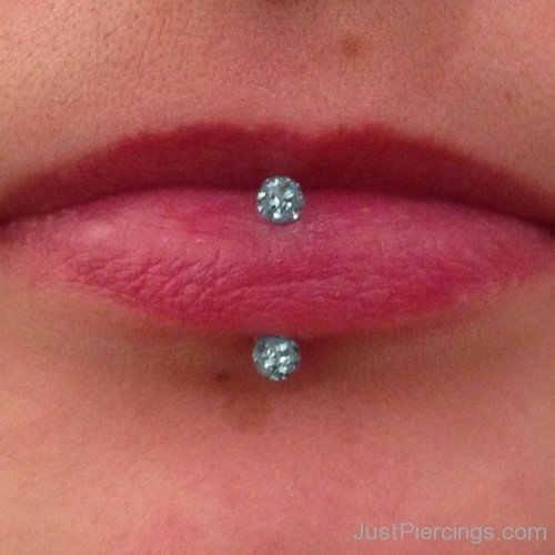 Vertical Labret Piercing With Cool Silver Barbells