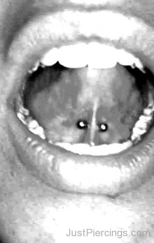 Awesome Small Barbell Tongue Frenulum Piercing