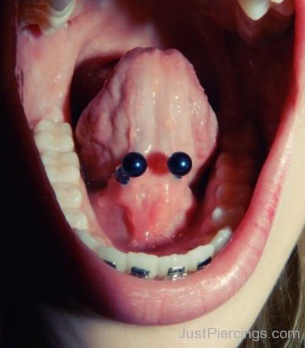 Circular Blue Barbell Tongue Frenulum Piercing