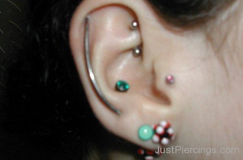 Custom Scaffold Rook Conch Tragus And Lobes Piercing