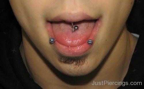 Horizontal Tongue Piercing With Curved Barbell