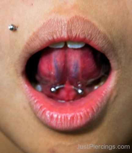 Monroe And Tongue Web Piercing With Curved Barbell