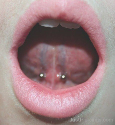 Small Barbell Tongue Frenulum Piercing For Girls