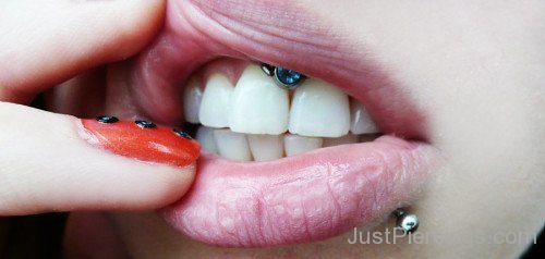 Smiley Piercing With Blue Ring