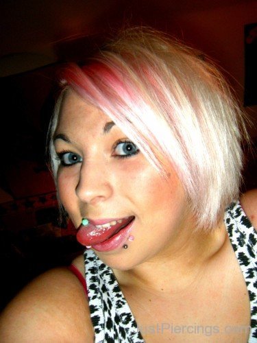 Tongue And Left Lip Labret Piercing