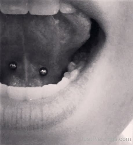 Tongue Frenulum Piercing Black And White Picture