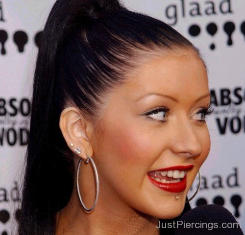 Christina Aguilera Ear And Labret Piercing