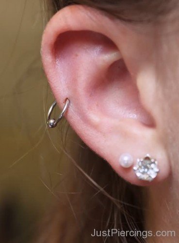 Double Lobe And Pinna Piercing On Right Ear