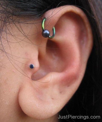 Forward Helix And Tragus Piercing For Young