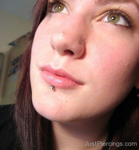 Labret Piercing And Nose Piercing With Tiny Stud