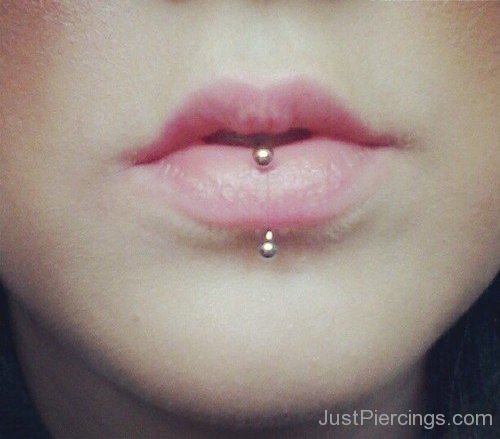 Labret Piercing With Gold Banana Barbell