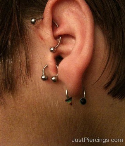 Lobe,Rook To Anti  Helix And Tragus Piercing