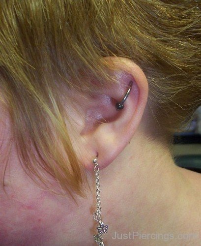 Orbital Piercing And Lobe Piercing With Beautiful Earing