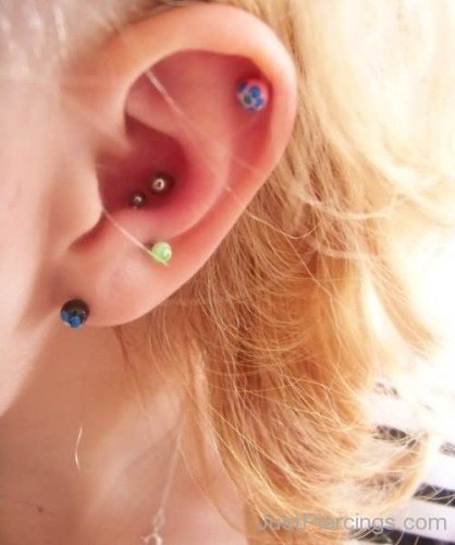 Pink And Blue Stud Pinna Piercing