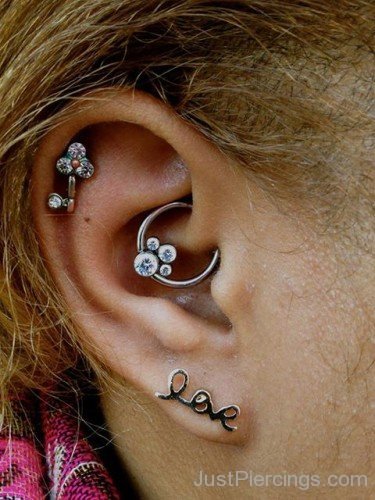 Rook,Helix And Love Lobe Piercing