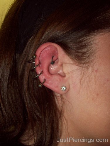 Rook,Spiral Helix And Lobe Piercing